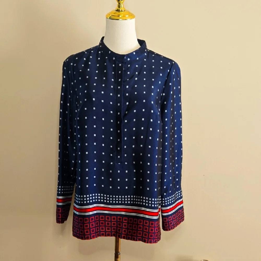 J.Crew Navy Geometric Print Tunic – Classic Preppy Polished Style XS